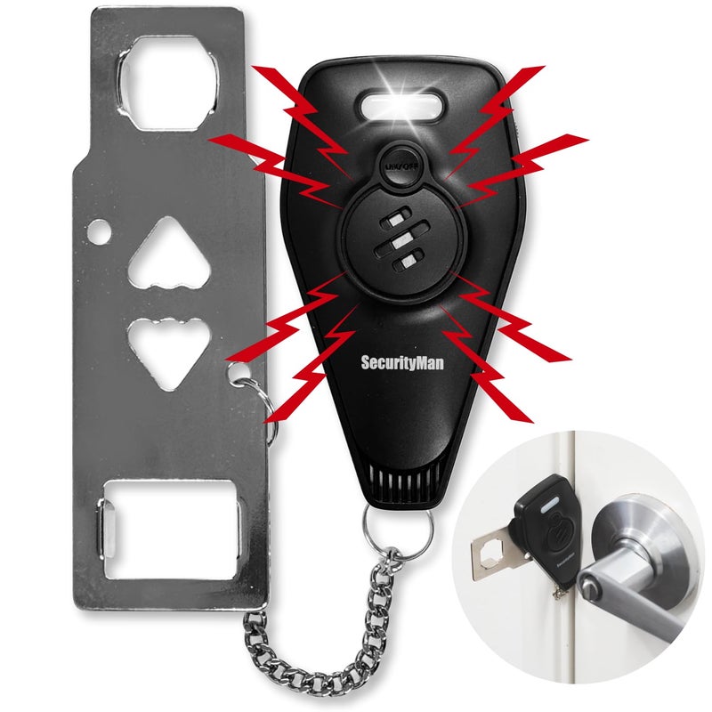 Securityman Portable Door Lock with Alarm | Hotel Door Locks for Travelers Security | Loud 130dB Door Security Device for Hotel Room  Apartment Home  & Travel Safety Inside for Women Children - Black - Image 1